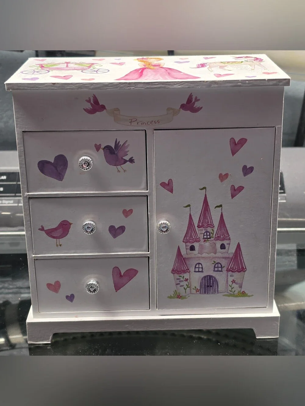 Jewelkeeper Princess Wooden Jewelry Box Mirror Velvet Lined White/Pink - 2018